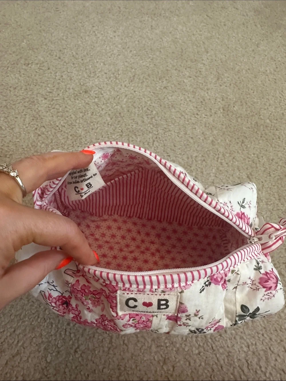 C·B Positano Pink Floral Quilted Travel Cosmetic Bag